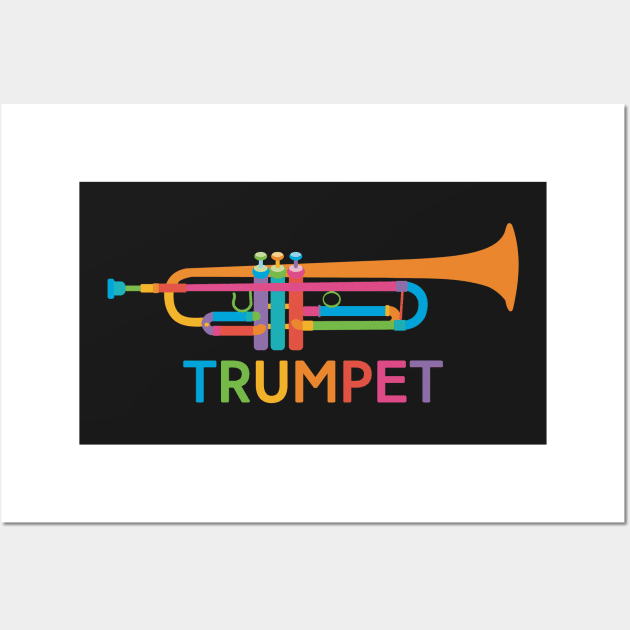 Vibrant Trumpet in Rainbow Colors Wall Art by evisionarts